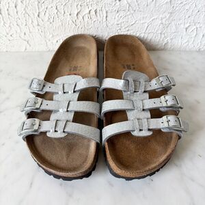 Birkenstock Birki’s Xenia Sandals Womens EU 40 US 9  Silver 3 Straps Slip On